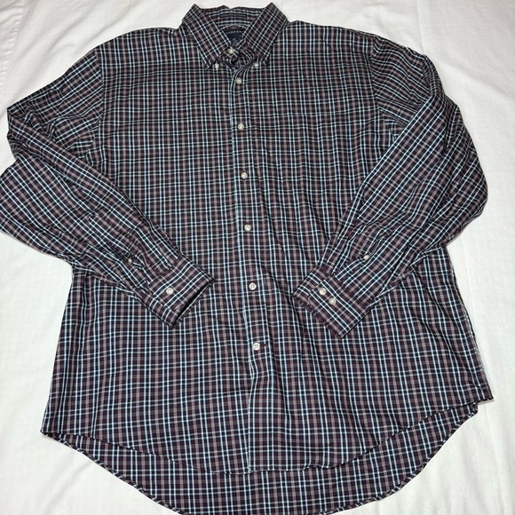 Lands' End Men’s Size XL No Iron Pinpoint Oxford Button Down Shirt Plaid Supima - Picture 2 of 7
